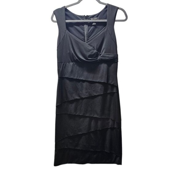 White House Black Market Size 12 Sheath Little Black Dress Layered Design Sleeve - Picture 10 of 10
